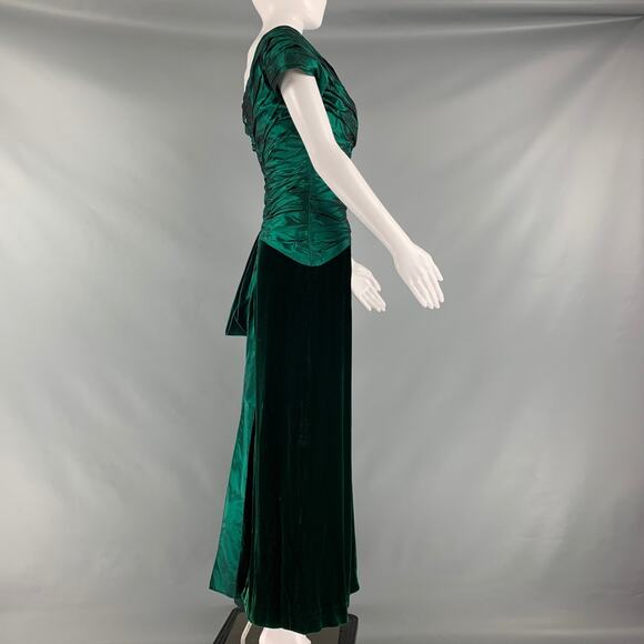 BELLVILLE SASSOON Size 8 Green Taffeta Ruched Cap Sleeves Long Gown - Picture 3 of 6